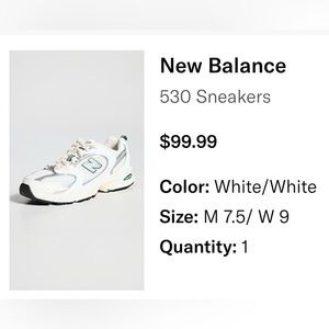 Never worn New Balance 530 White silver and green Sneakers